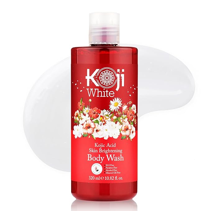 Koji White Kojic Acid Skin Brightening Body Wash - Daily Moisturizing Cleanser, Uneven Skin Tone with Flower Acid Extracts, Hyaluronic Acid, Vitamin E & B5, Vegan Body Wash, 10.82 Fl oz