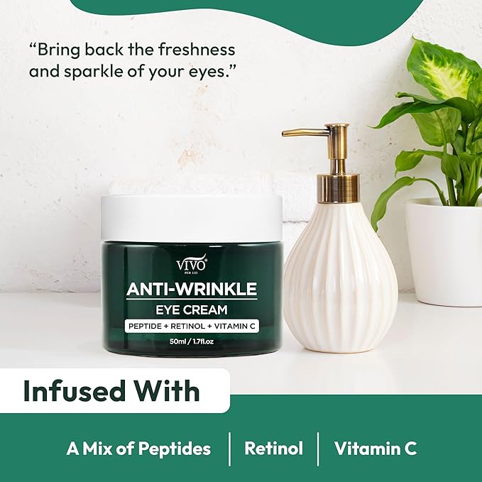 Vivo Per Lei Vitamin C Eye Cream - Retinol Eye Cream for Wrinkles - Moisturizing Eye Cream for Puffiness and Bags Under Eyes - Anti Aging Eye Cream with Peptides - 1.7 Fl. Oz.