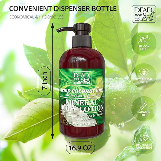 Dead Sea Collection Hemp and Coconut Lime Body Lotion - Nourishing Moisturizer for Women and Men - Rejuvenating Hand and Body Care for Dry Skin 16.9 Fl. Oz.