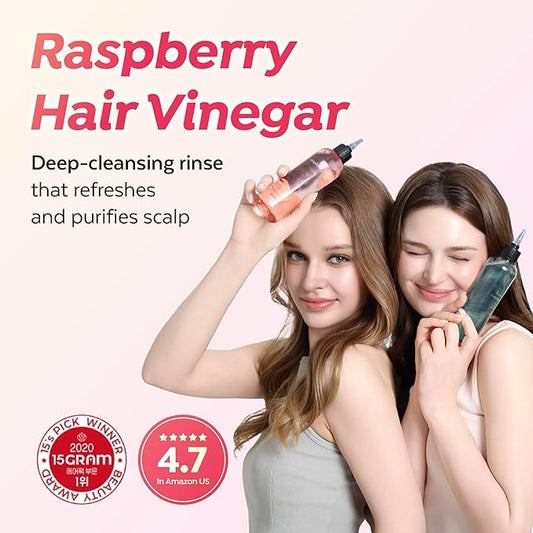 A’PIEU Raspberry Hair Vinegar - Scalp Cleanser & Detox for Oily Scalp, Buildup & Dandruff, pH-Balancing Rinse for Fresh, Shiny Hair, Korean Hair Care, 6.76 fl oz