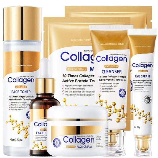 Advanced Collagen Anti-Aging Skin Care Set for Women – 6pcs Firming Face Care Kit with Serum, Eye Cream, Toner, Cleanser & Facial Mask for Wrinkle Reduction, Pore Minimizing & Hydration