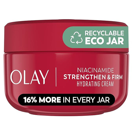 Olay Niacinamide Face Moisturizer, Strong & Firm Cream for Women, Anti-Aging, Anti-Wrinkle, Firming Skin Care, Evens, Hydrates to Repair Barrier, Recyclable Sustainable Eco Jar, Non-Greasy, 2 oz