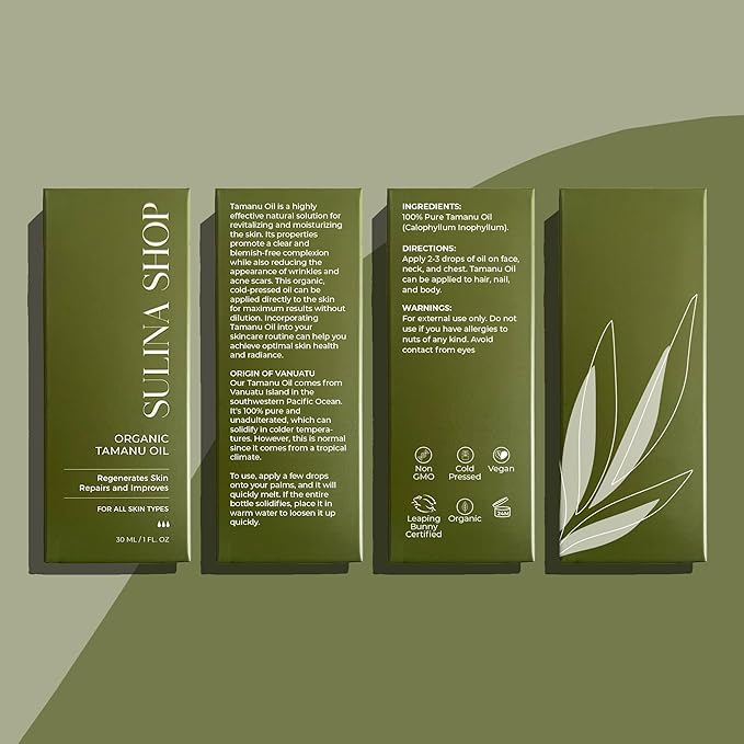 Tamanu Oil Organic for Skin, 100% Pure, Cold Pressed, Unrefined, Cruelty-Free, Hydrating, Moisturizing Tamanu Oil for Face Skincare, Haircare, Soothes Irritation, Reduces Scars and Acne, All Skin Type