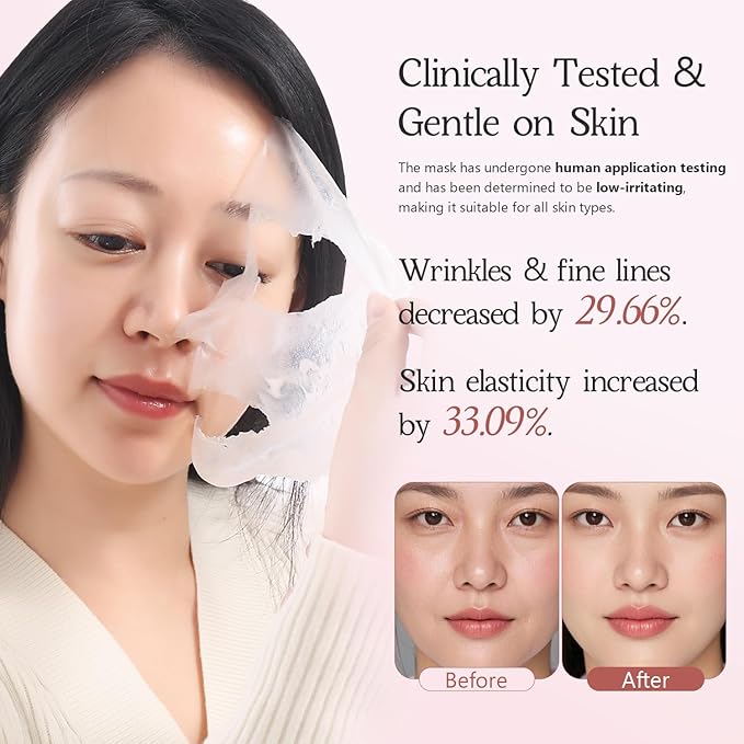 Collagen Night Wrapping Mask for Glowing Skin, Collagen Overnight Wrapping Peel Off Facial Mask for Elasticity Hydration, Reduce Sagging Dullness, 2.65 fl.oz, Pink(Brush Included)