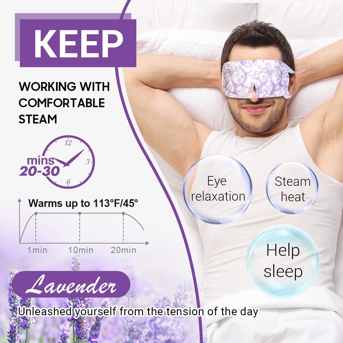 16 Packs Steam Eye Masks for Dry Eyes, Lavender Heated Eye Mask, Relief Eyes Fatigue & Dark Circle, Heat Sleep Mask for Puffiness, Disposable Eye Mask, Moist Hot Compress Eye Patch for Sleeping