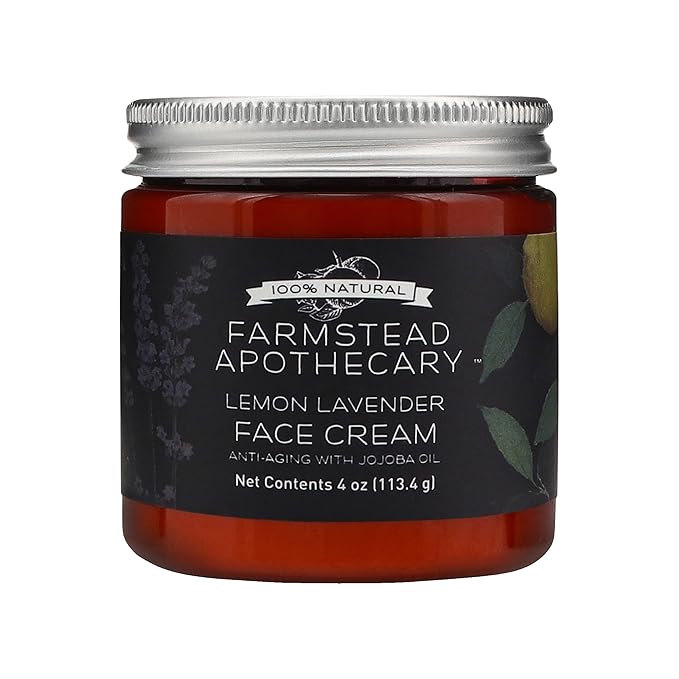 Farmstead Apothecary 100% Natural Anti-Aging Face Cream with Jojoba Oil, 4 oz (Lemon Lavender)