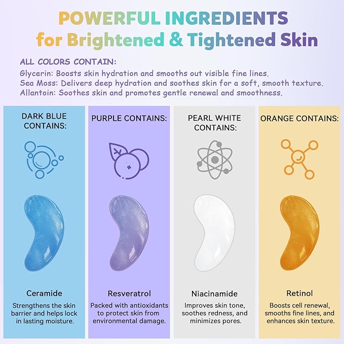 Under Eye Patches Variety Pack (48 Pairs), Eye Masks for Dark Circles Puffy Eyes Undereye Bags With 8 Colors (6 Pairs/Color), Vegan Eye Skin Care Set for Bachelorette Party Favors