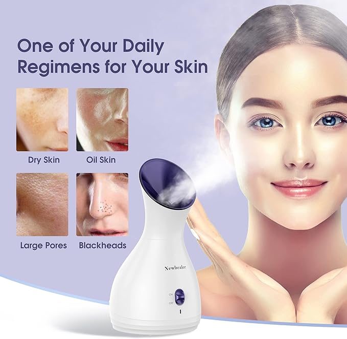 Newbealer 2in1 Facial Steamer, Hot Mist Facial Aromatherapy Humidifier Atomizer, Large Face Steamer Unclogs Pores Sinuses Moisturizing, Home Sauna Spa with Eyebrow Set (Purple, 170ml)