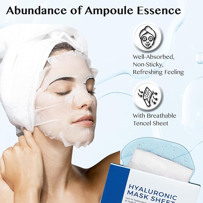 Lamelin Hyaluronic Niacinamide Sheet Mask, 10 Pack, Anti Aging Moisturizing Revitalizing Cucumber White Birch Extract Made In Korea