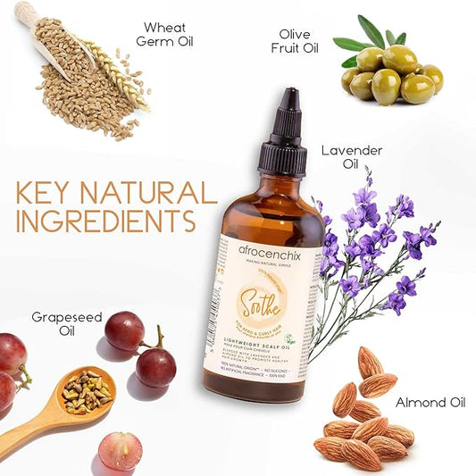 Afrocenchix Soothe Scalp Oil – Growth Oil Treatment for Afro & Curly Hair – Itchy Scalp Relief, Moisture, Vegan – 100ml