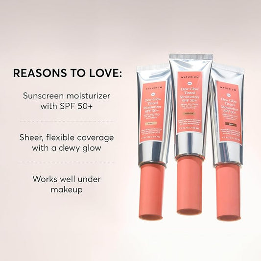 Naturium Dew-Glow Tinted Moisturizer SPF 50+ Medium, Daily Moisturizing Sunscreen & Face Primer with Tint, Skin Protector with Dewy Finish, 1.7 oz