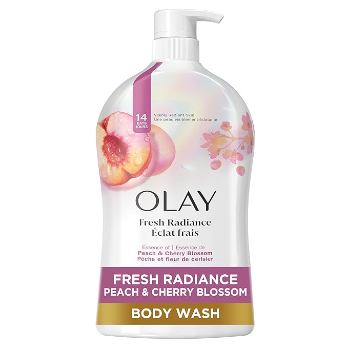 Olay Body Wash for Women, Fresh Radiance, Refreshing & Renewing, Made with Plant Based Cleansers, B3 Botanical Complex, For All Skin Types, Peach & Cherry Blossom Scent, 33 fl oz