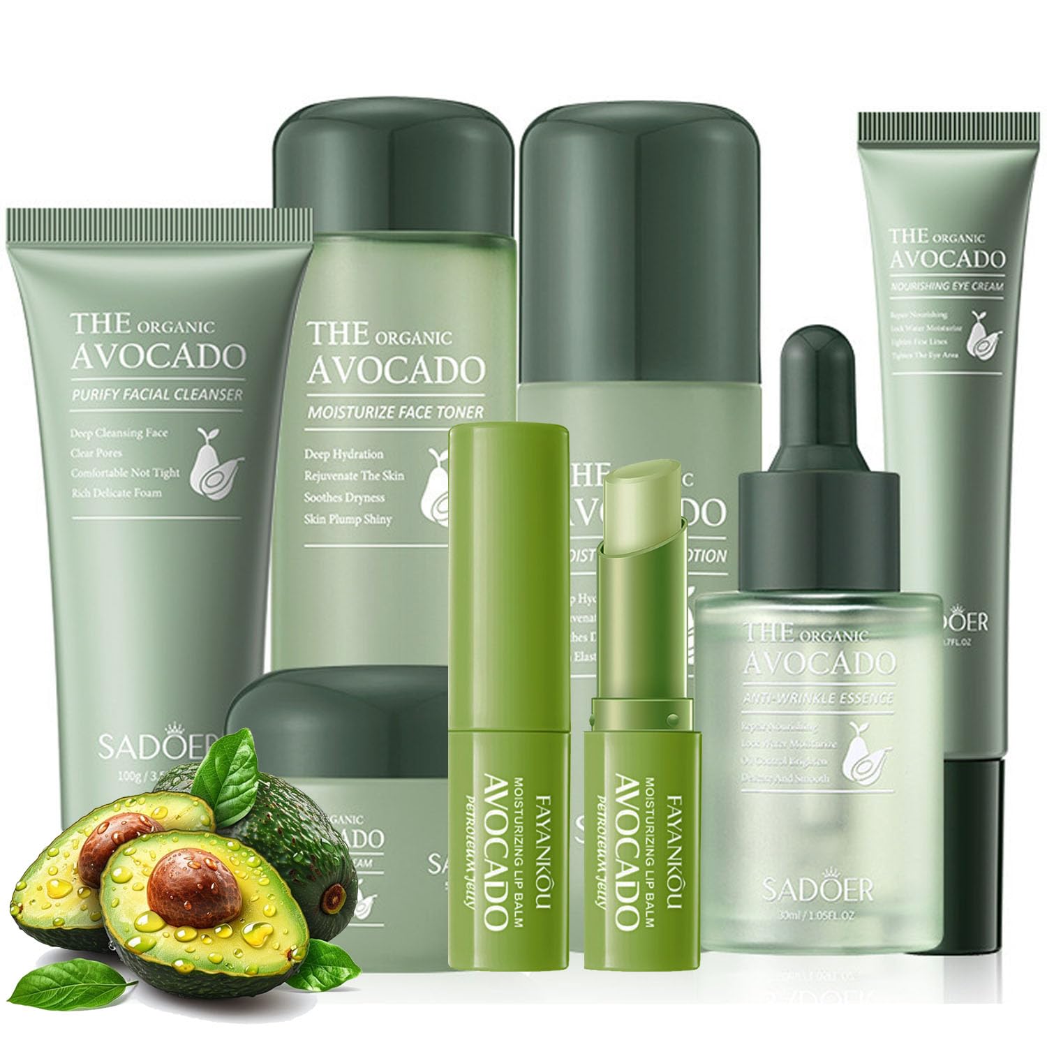 7-Piece Avocado Skincare Gift Set – Hydrating & Anti-Aging Face Care Kit with Cleanser, Toner, Serum, Cream, Eye Cream & Lip Balm – Perfect for Women & Teen Girls 🎁🌿