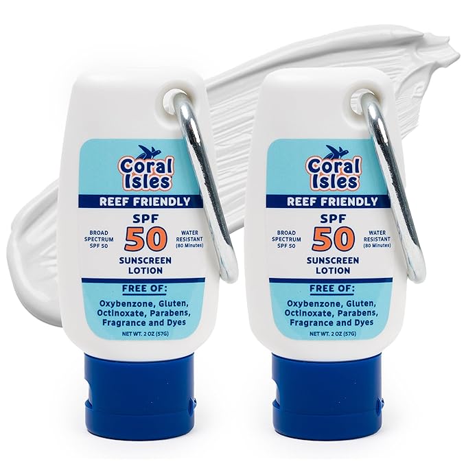 | Reef-Friendly Sunscreen | SPF 50 | Broad Spectrum UVA/UVB | Hawaii Compliant as Reef Safe | No Oxybenzone or Octinoxate | 2 Fl Oz Each (2-pack)