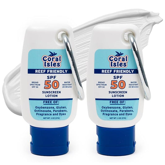 | Reef-Friendly Sunscreen | SPF 50 | Broad Spectrum UVA/UVB | Hawaii Compliant as Reef Safe | No Oxybenzone or Octinoxate | 2 Fl Oz Each (2-pack)