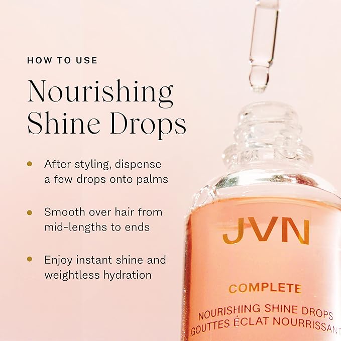 JVN Complete Nourishing Shine Drops, Hair Oil for Hydration and Long-Term Hair Health, Styling Oil for All Hair Types, Sulfate-Free, 1.7 Fluid Ounces
