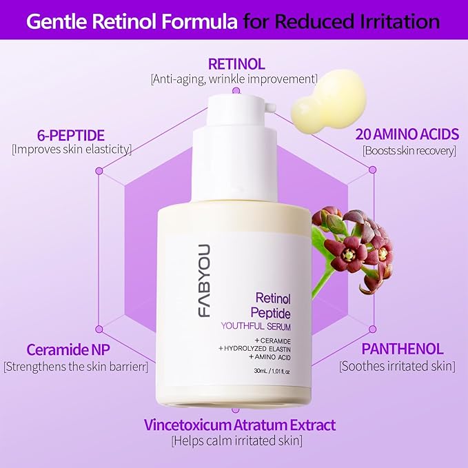 Retinol Peptide Youthful Serum 1.01 fl oz - Anti-Aging, Hydrating & Firming for Wrinkles & Dark Spots, Gentle Retinol Serum for Face, Day & Night Korean Skincare