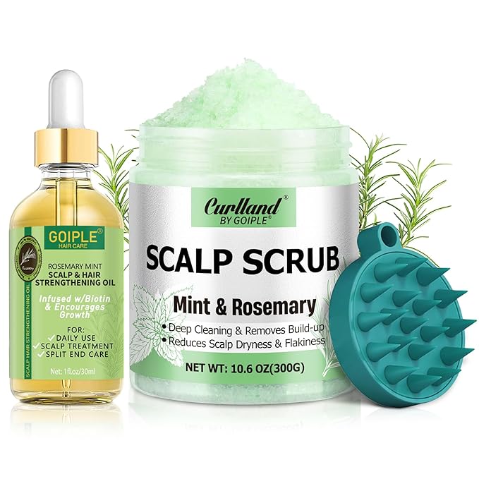 Rosemary Scalp Exfoliator & Clarifying Shampoo Scalp Scrub - 3-in-1 Scalp Treatment with Mint Oil Hair Treatment to Clarify and Remove Build Up - Silicone Scalp Massager Rosemary Oil for Hair Growth