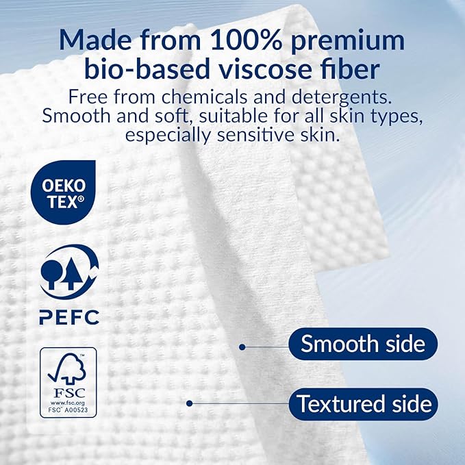 XL Disposable Face Towels, 100% Biodegradable, Non-Toxic, Unscented Thick Face Towelettes for Sensitive Skin Face Washing, Ultra Soft Makeup Remover Dry Wipes, 180 Count (3 Pack)