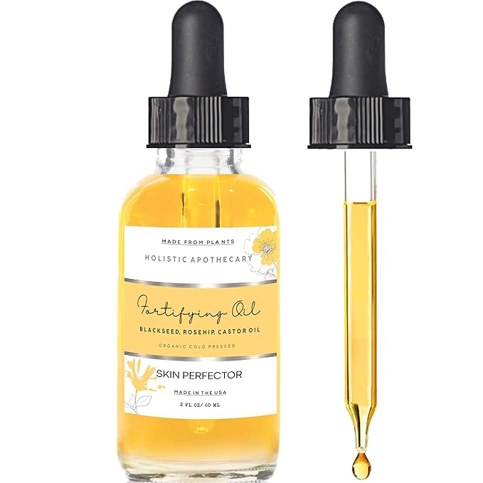 Black Seed, Rosehip & Castor Oil Organic Cold Pressed Fortifying Face Oil Anti-Age Facial Moisturizer Hydrating, Nourishing Miracle Oil Serum Glow for Dry Wrinkled Skin Natural Skincare (2 FL OZ)