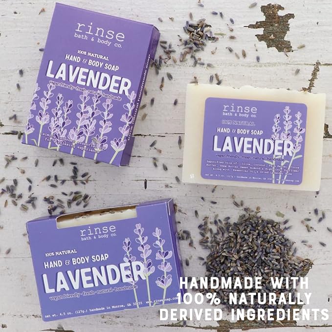 Rinse Bath & Body Lavender Soap - Handmade Castile Soap Lavender Bar | Naturally Moisturizing | Shea & Cocoa Butter | Lavender Essential Oils | Natural Soap | Vegan | Gluten Free | 4.25oz