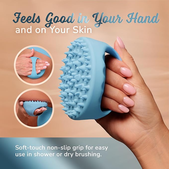 Anti-Cellulite Silicone Massager Brush - Deep Tissue Body Scrubber for Cellulite Remover, Skin Firming & Lymphatic Drainage - Exfoliating Massage Tool with Grip Handle for Legs & Body - Blue