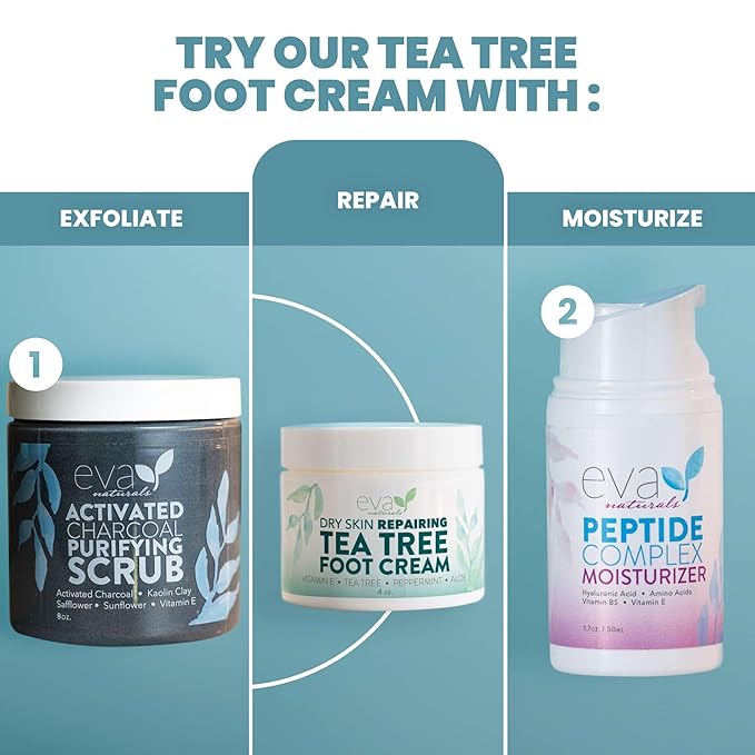 Eva Naturals Tea Tree Foot Cream – Moisturising Foot Lotion & Balm for Dry, Cracked Heels & Feet with Peppermint, Menthol, Spearmint, Aloe, Sunflower Oil & Geranium – Cream for Men & Women, 4 Fl Oz