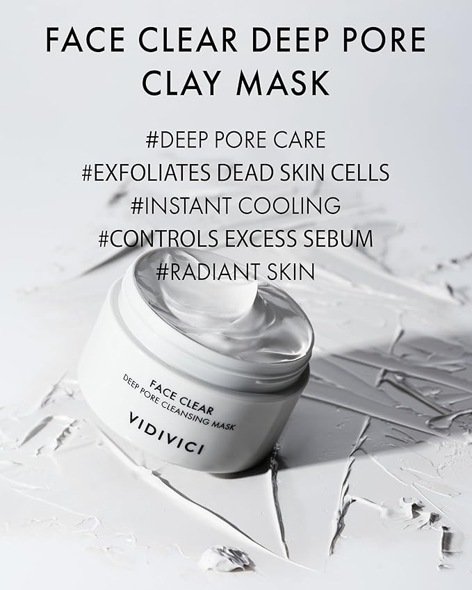 VIDIVICI Korean Deep Pore-Cleansing Clay Mask – Gently Exfoliates & Soothes Oily, Sensitive Skin – Mud Wash-Off Formula for Sebum Control, Cooling Hydration & Pore Tightening – 3.38oz