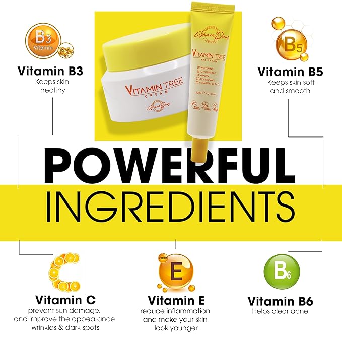 100% Certified Vegan Vitamin Tree Cream. Contains Vitamin C, Provitamin B5, vitamin E & B3. Effective Against Acne & Dark Spots and Sun Damage. Anti-Aging, Anti-Wrinkle Day and Night Cream with Natural Ingredients. 1,69 oz – Made in Korea (Face Cream)
