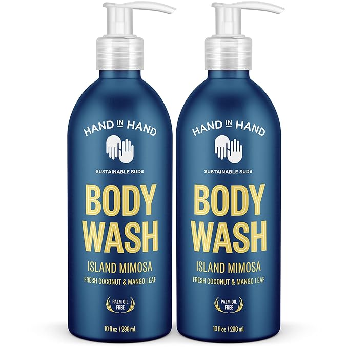 Hand in Hand Body Wash, Gentle Cleanser For All Skin Types, 10 Fl Oz, Fresh Coconut & Mango Leaf, Island Mimosa Scent, 2 Pack