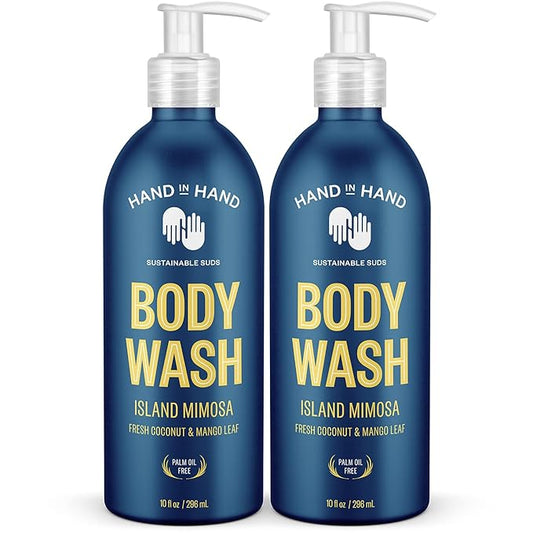Hand in Hand Body Wash, Gentle Cleanser For All Skin Types, 10 Fl Oz, Fresh Coconut & Mango Leaf, Island Mimosa Scent, 2 Pack