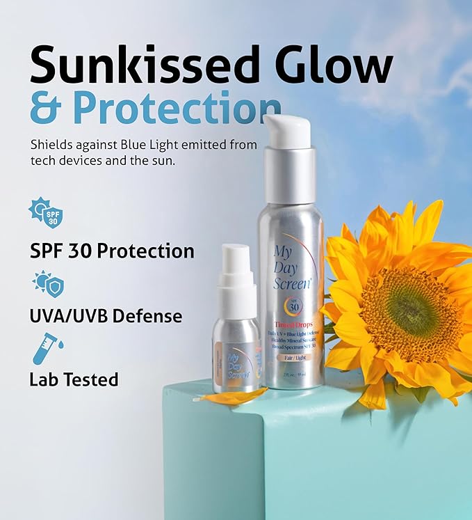 Tinted Sunscreen for Face, 3-in-1 Moisturizer with SPF 30, Face Sunscreen Protection, Tinted Drops to Match Fair to Light Skin Tones, 2 fl oz