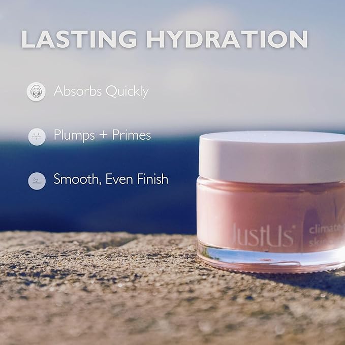 JustUs Skincare, Deep Hydration Gel Balm - Lightweight Daily Moisturizer for Face, primer + hydration, plumps, smooths + evens skin, with Alpha Arbutin, Tripeptides, Beta Glucan + Plum – 50ml / 1.67oz