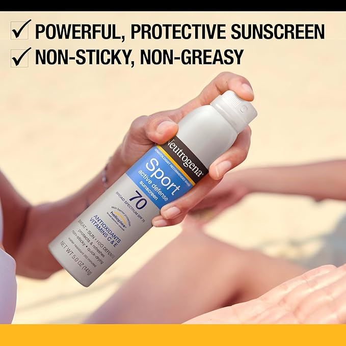 Neutrogena Sport Active Defense SPF 70 Sunscreen Spray, Sweat & Water Resistant Spray Sunscreen with Broad Spectrum Protection for Sunburn Prevention, Oxybenzone-Free, Twin Pack, 2 x 5 oz