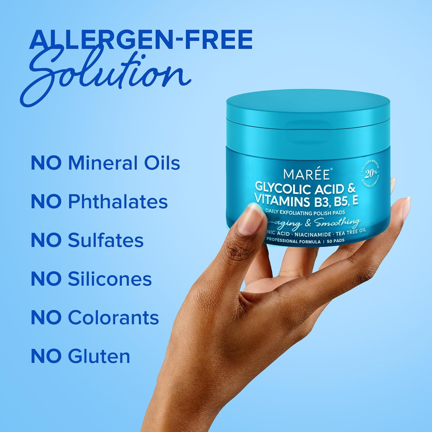 Glycolic Acid Polishes - Toner Pads for Face Cleansing - Tea Tree Oil, Salicylic Acid & Vitamins E, B3, B5 - Facial Peel & Radiance Deep Cleaning Effect - 50 Count