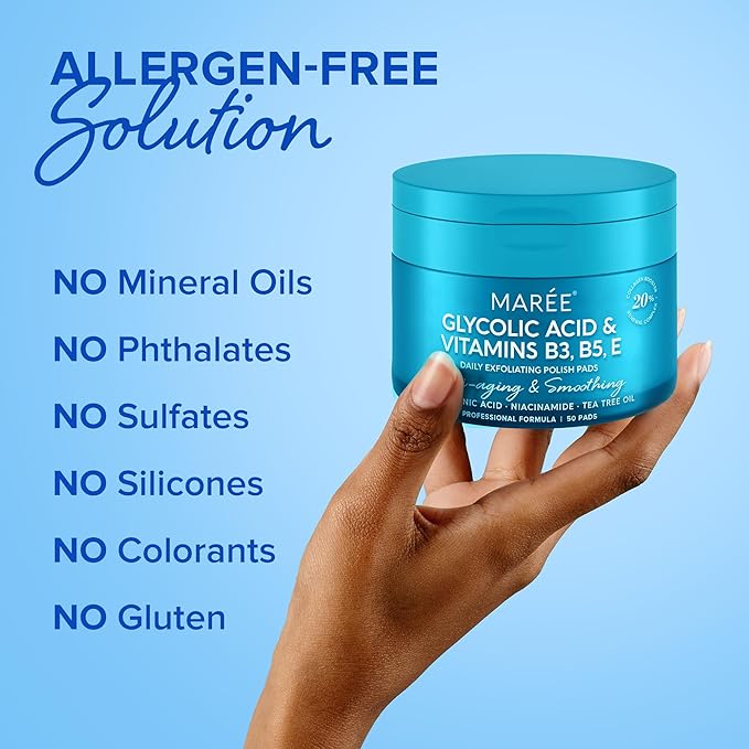 MAREE Glycolic Acid Polishes 2 PACK - Toner Polishes for Face Cleansing - Tea Tree Oil, Salicylic Acid & Vitamins E, B3, B5 - Facial Peel & Radiance Deep Cleaning Effect