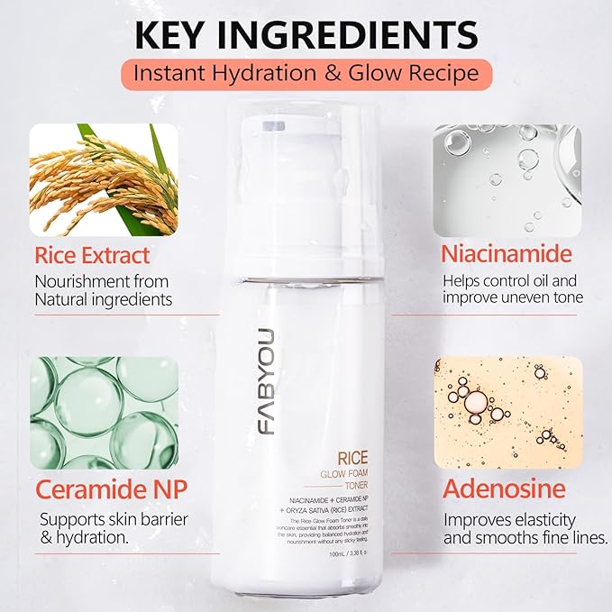 Rice Glow Bubble Toner 3.38 fl oz - Hydrating Milky Toner for Sensitive and Dry Skin, with Niacinamide and Rice Extract to Support Radiant Skin, Easy-to-Carry Size for Daily Korean Skincare Routine
