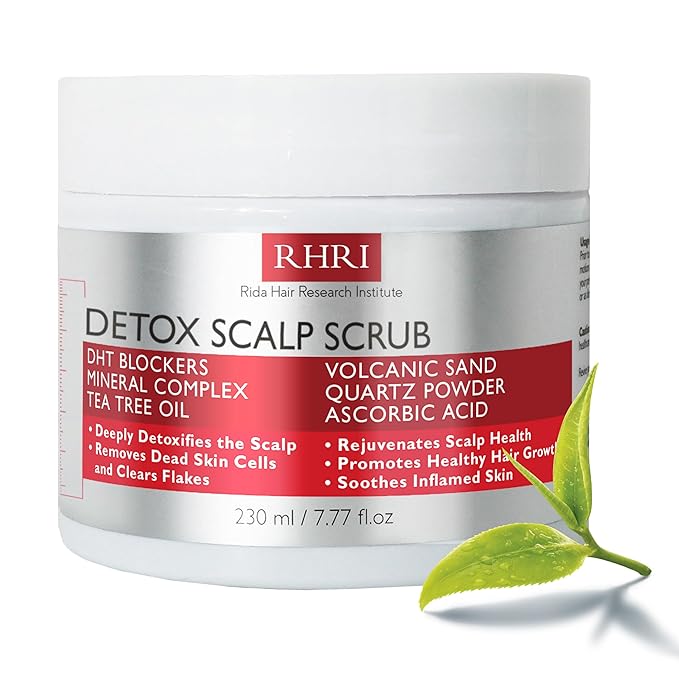 Scalp Scrub with Tea Tree Oil for Hair Growth | DHT Blockers, Volcanic Sand & Mineral Complex | Detoxifies, Exfoliates & Removes Flakes | Clears Build-Up for a Healthy Scalp | 7.77 fl oz