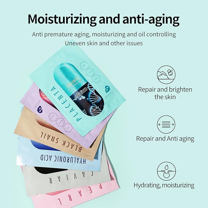 Face Masks Skincare Set for Girl,Moisturizing Collagen Facial Masks for Women Home Spa,Hyaluronic Acid Face Mask for All Skin Types,Day Night Facial Mask Hydrating,Deep Cleaning,Oil Contral(18Pack)