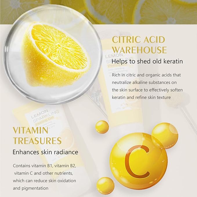 Lemon Exfoliating Gel,Peeling Gel Face Exfoliator,Removes Dead Cells,for Face & Body & Knee, Sebum Clear Pore Care, Soothing & Refreshing,Gently Daily Exfoliates For All Skin Types, 3.38 Oz