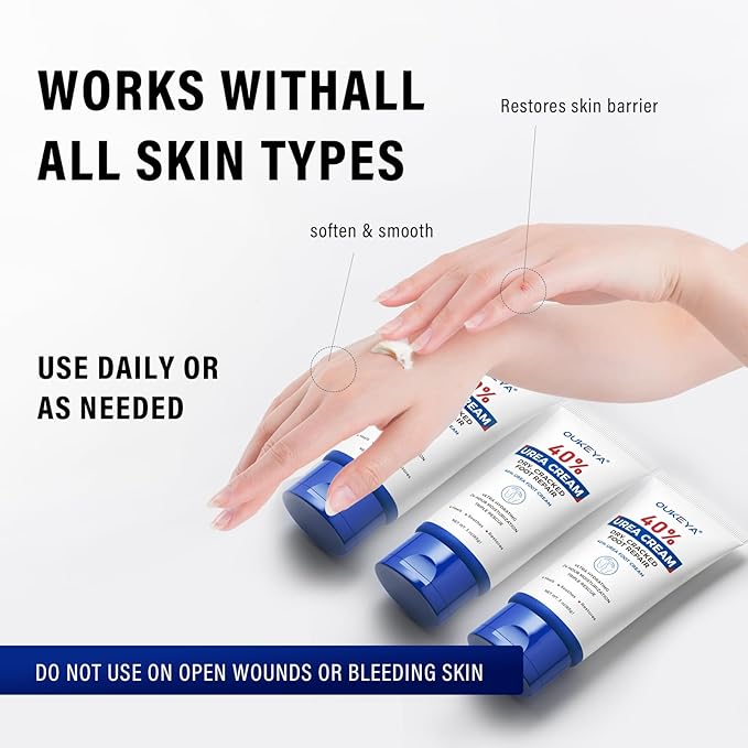 OUKEYA Urea Cream 40 Percent Tube 3 Oz, Urea Foot & Hand Cream for Dry Cracked, 40 per Urea Lotion for Feet Maximum Strength 3 Ounce(Pack of 3)