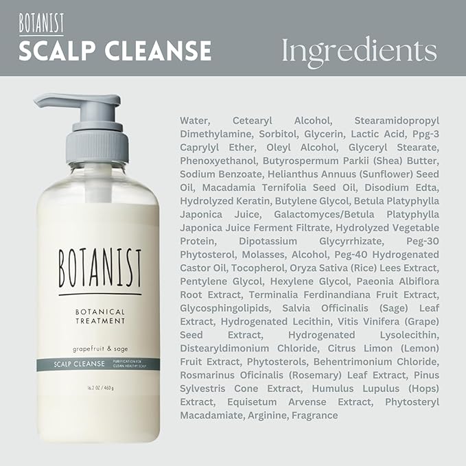 Botanist Keratin Hair Treatment for Women & Men, Itchy Scalp Treatment by Shea Butter, Glycerin, Vitamin E & Lecithin, Organic Conditioner by Japan, Sulfate Free, GRAPEFRUIT & SAGE, 16.2 Fl Oz
