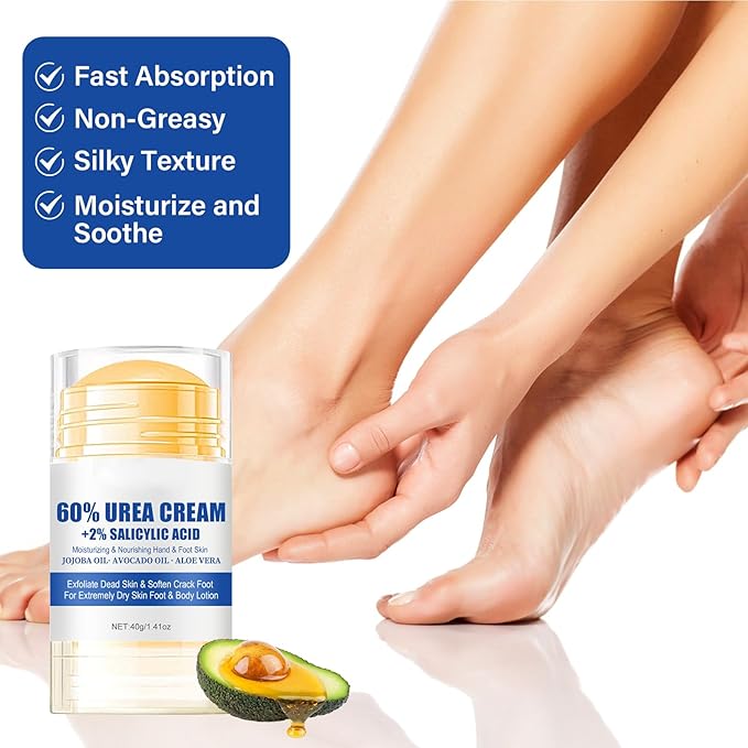 60% Urea Cream + 2% Saliculic Acid, 60 Percent for Feet Maximum Strength Cream, Moisturizing & Nourishing Hand & Foot Skin, for Extremely Dry Skin Foot & Body Lotion (2PCS)