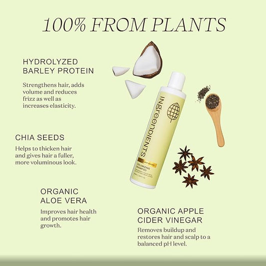 Ingreendients Non Toxic Vegan Volumizing Shampoo with Organic Ingredients For Fine Hair - Strengthening Barley Protein and Chia Seeds, Color Safe, Paraben & Gluten Free, Silicone & Sulfate Free