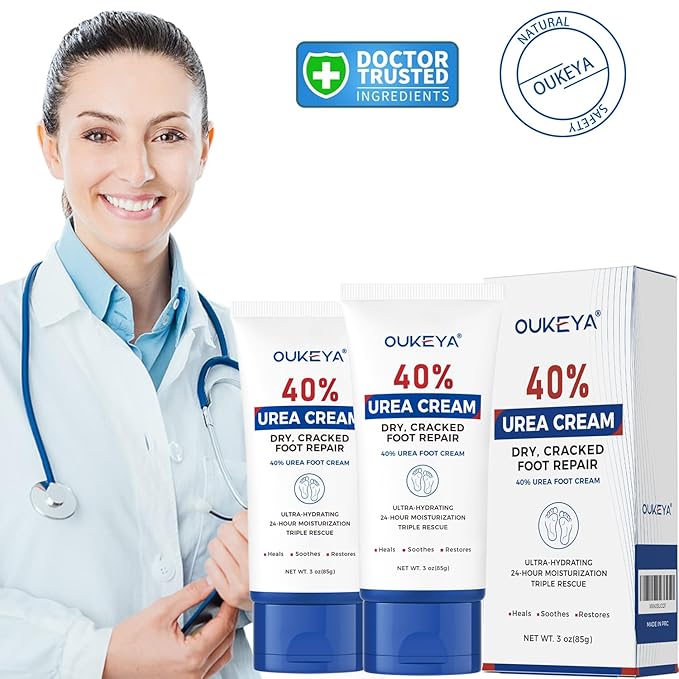 OUKEYA Urea Cream 40 Percent Tube 3 Oz, Foot & Hand Cream for Dry Cracked,40 per Urea Lotion for Feet Maximum Strength, 2 Pack