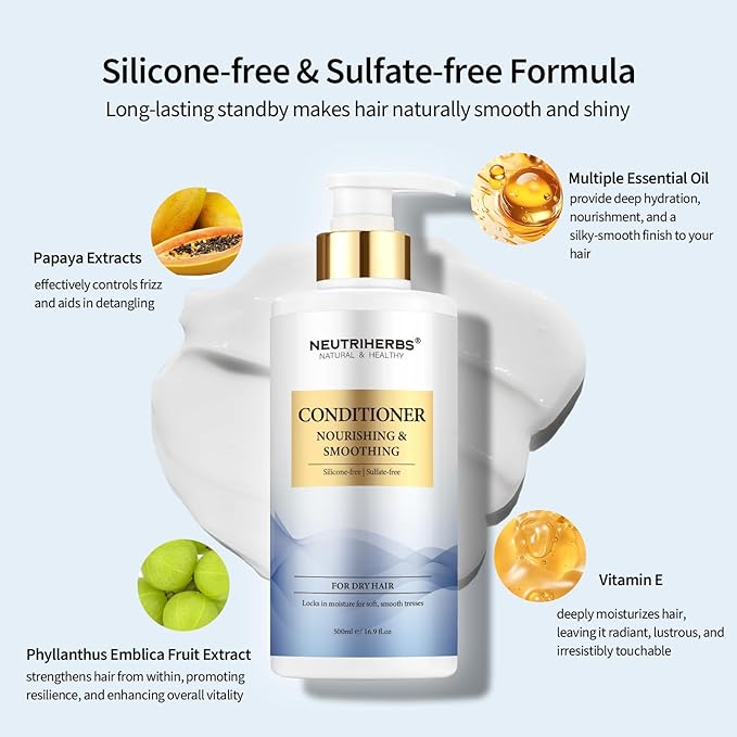 Neutriherbs Hair Conditioner for Dry, Frizzy Hair,Smoothing and Nourishing Hair Conditioner with Argon Oil,Sweet Almond Oil,Avocado Oil - 16.9 Fl Oz