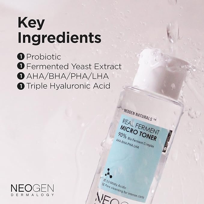 [K-Beauty] Neogen Dermalogy Real Ferment Micro Toner | Gentle Face Toner w/Triple Hyaluronic Acid & AHA, BHA, PHA, LHA Gentle Exfoliation 5.07 fl oz