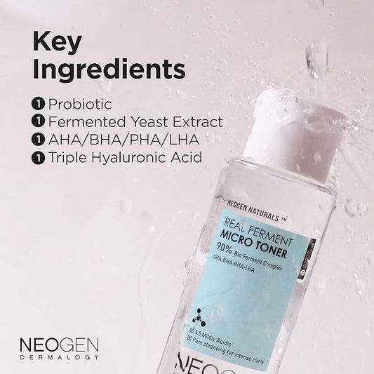 [K-Beauty] Neogen Dermalogy Real Ferment Micro Toner | Gentle Face Toner w/Triple Hyaluronic Acid & AHA, BHA, PHA, LHA Gentle Exfoliation 5.07 fl oz