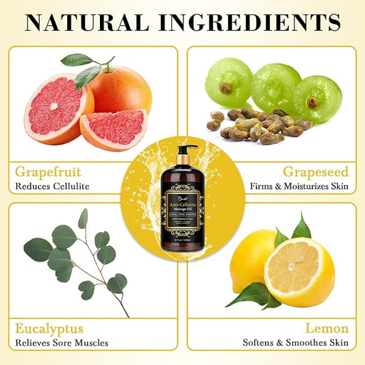 Anti Cellulite Massage Oil with Massager, Collagen and Stem Cell Skin Tightening Oil Natural Cellulite Remover Therapy Oil for Cellulite & Stretch Mark(Anti Cellulite Massage Oil Kit)