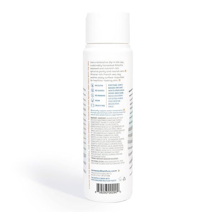 Seaweed Bath Co. Detox Body Wash - Rosemary Mint - Hydrating Foaming Cleanser with Refreshing Natural Ingredients - Vegan, Paraben and Sulfate Free Shower Gel for Women and Men - 12 oz